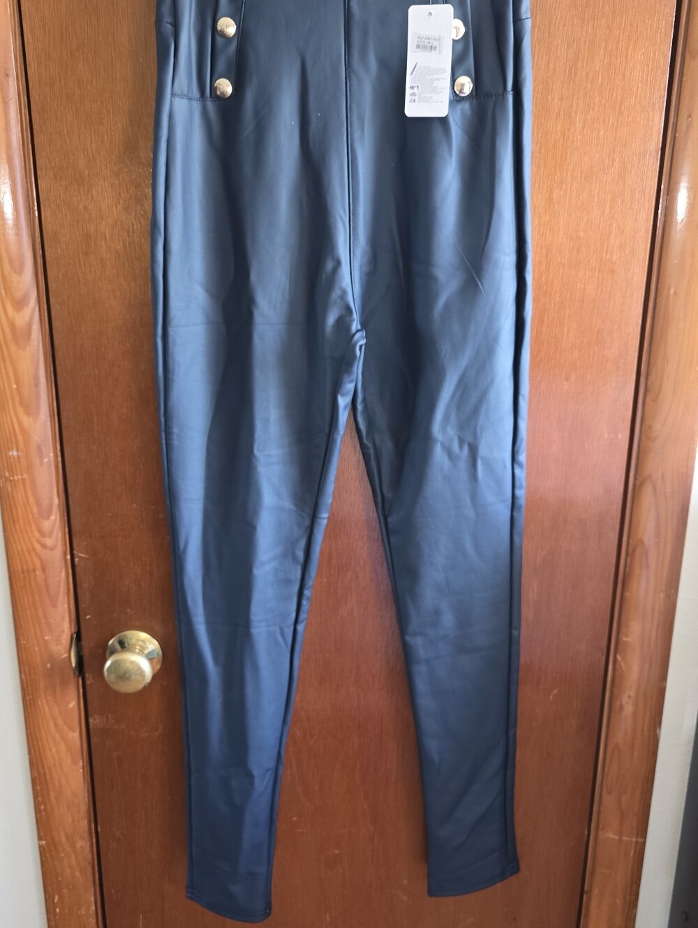 NWT AZ The Love Of Women High Wasted Skinny Pants Faux Leather Gold Button  M/L